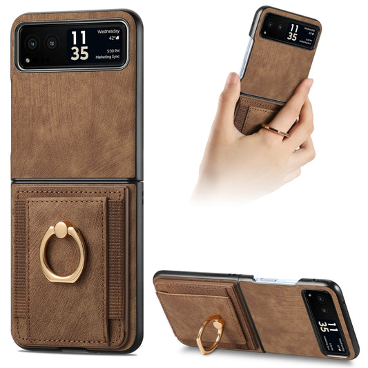 For Motorola Razr 40 Ultra Retro Skin-feel Ring Multi-card Wallet Phone Case(Brown) by buy2fix