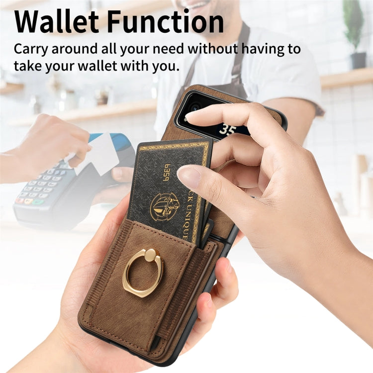 For Motorola Razr 40 Ultra Retro Skin-feel Ring Multi-card Wallet Phone Case(Brown) by buy2fix
