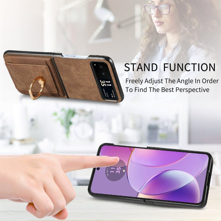 For Motorola Razr 40 Ultra Retro Skin-feel Ring Multi-card Wallet Phone Case(Brown) by buy2fix