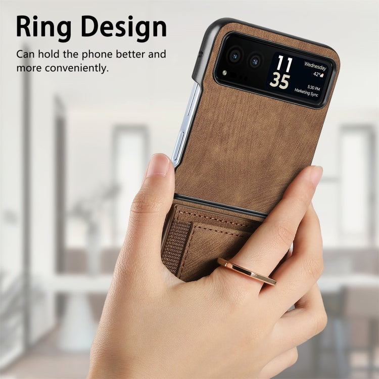 For Motorola Razr 40 Ultra Retro Skin-feel Ring Multi-card Wallet Phone Case(Brown) by buy2fix