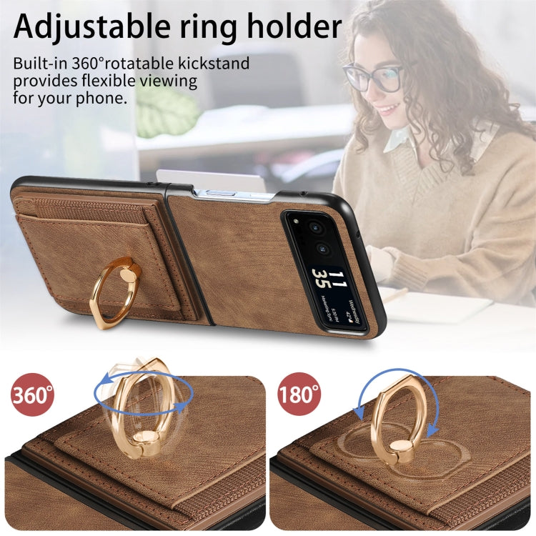 For Motorola Razr 40 Ultra Retro Skin-feel Ring Multi-card Wallet Phone Case(Brown) by buy2fix