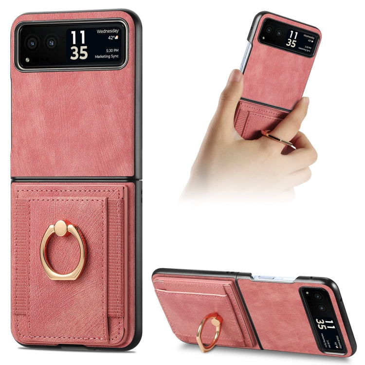For Motorola Razr 40 Ultra Retro Skin-feel Ring Multi-card Wallet Phone Case(Pink) - Motorola Cases by buy2fix | Online Shopping UK | buy2fix