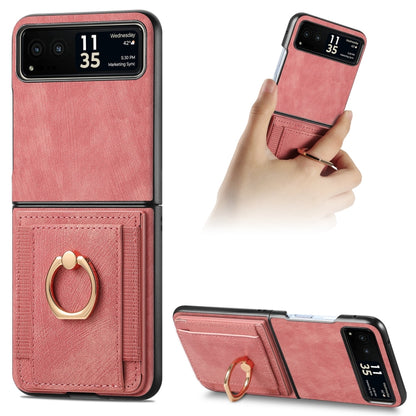 For Motorola Razr 40 Ultra Retro Skin-feel Ring Multi-card Wallet Phone Case(Pink) - Motorola Cases by buy2fix | Online Shopping UK | buy2fix