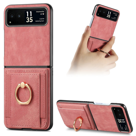 For Motorola Razr 40 Ultra Retro Skin-feel Ring Multi-card Wallet Phone Case(Pink) - Motorola Cases by buy2fix | Online Shopping UK | buy2fix