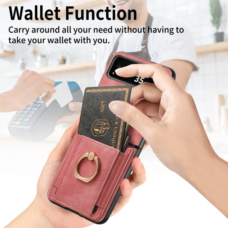 For Motorola Razr 40 Ultra Retro Skin-feel Ring Multi-card Wallet Phone Case(Pink) - Motorola Cases by buy2fix | Online Shopping UK | buy2fix