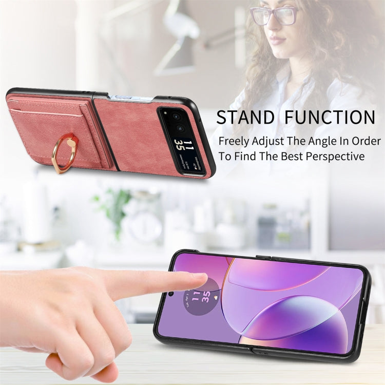 For Motorola Razr 40 Ultra Retro Skin-feel Ring Multi-card Wallet Phone Case(Pink) - Motorola Cases by buy2fix | Online Shopping UK | buy2fix