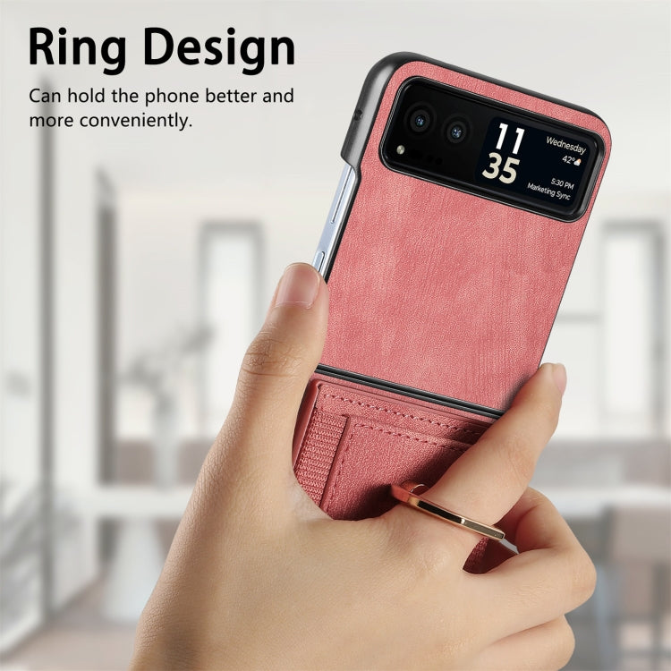For Motorola Razr 40 Ultra Retro Skin-feel Ring Multi-card Wallet Phone Case(Pink) - Motorola Cases by buy2fix | Online Shopping UK | buy2fix