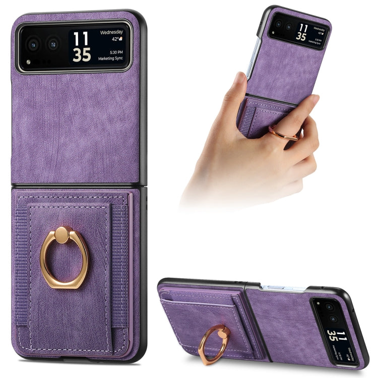 For Motorola Razr 40 Ultra Retro Skin-feel Ring Multi-card Wallet Phone Case(Purple) - Motorola Cases by buy2fix | Online Shopping UK | buy2fix