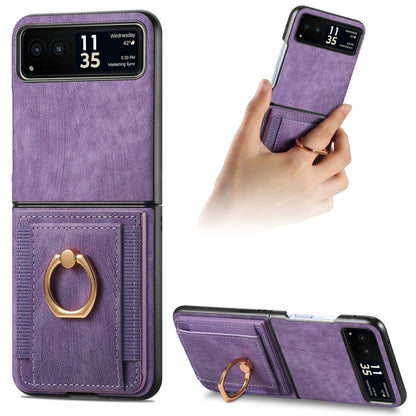 For Motorola Razr 40 Ultra Retro Skin-feel Ring Multi-card Wallet Phone Case(Purple) - Motorola Cases by buy2fix | Online Shopping UK | buy2fix