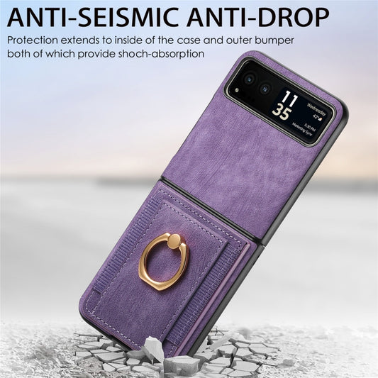 For Motorola Razr 40 Ultra Retro Skin-feel Ring Multi-card Wallet Phone Case(Purple) - Motorola Cases by buy2fix | Online Shopping UK | buy2fix