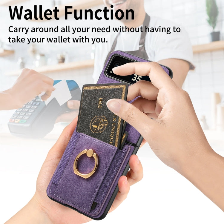 For Motorola Razr 40 Ultra Retro Skin-feel Ring Multi-card Wallet Phone Case(Purple) - Motorola Cases by buy2fix | Online Shopping UK | buy2fix