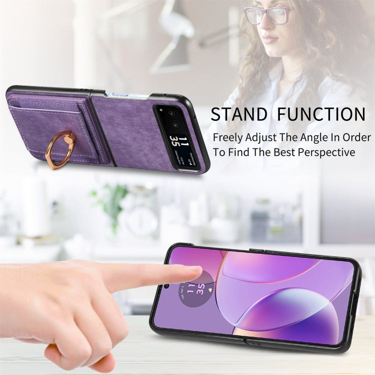 For Motorola Razr 40 Ultra Retro Skin-feel Ring Multi-card Wallet Phone Case(Purple) - Motorola Cases by buy2fix | Online Shopping UK | buy2fix