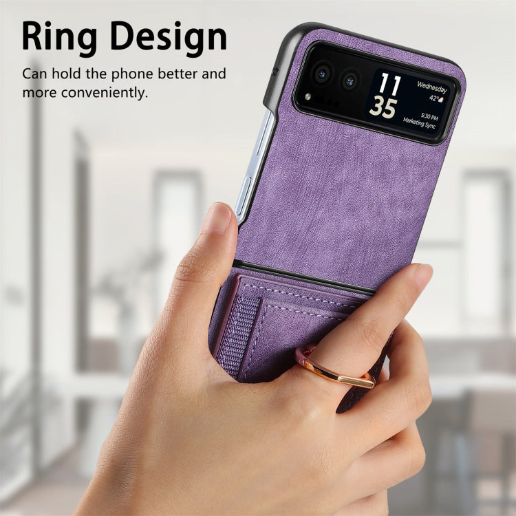 For Motorola Razr 40 Ultra Retro Skin-feel Ring Multi-card Wallet Phone Case(Purple) - Motorola Cases by buy2fix | Online Shopping UK | buy2fix