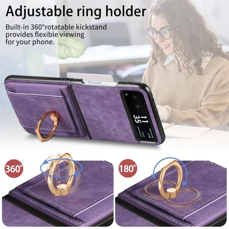 For Motorola Razr 40 Ultra Retro Skin-feel Ring Multi-card Wallet Phone Case(Purple) - Motorola Cases by buy2fix | Online Shopping UK | buy2fix