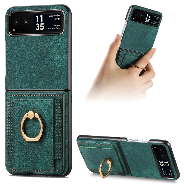 For Motorola Razr 40 Ultra Retro Skin-feel Ring Multi-card Wallet Phone Case(Green) - Motorola Cases by buy2fix | Online Shopping UK | buy2fix