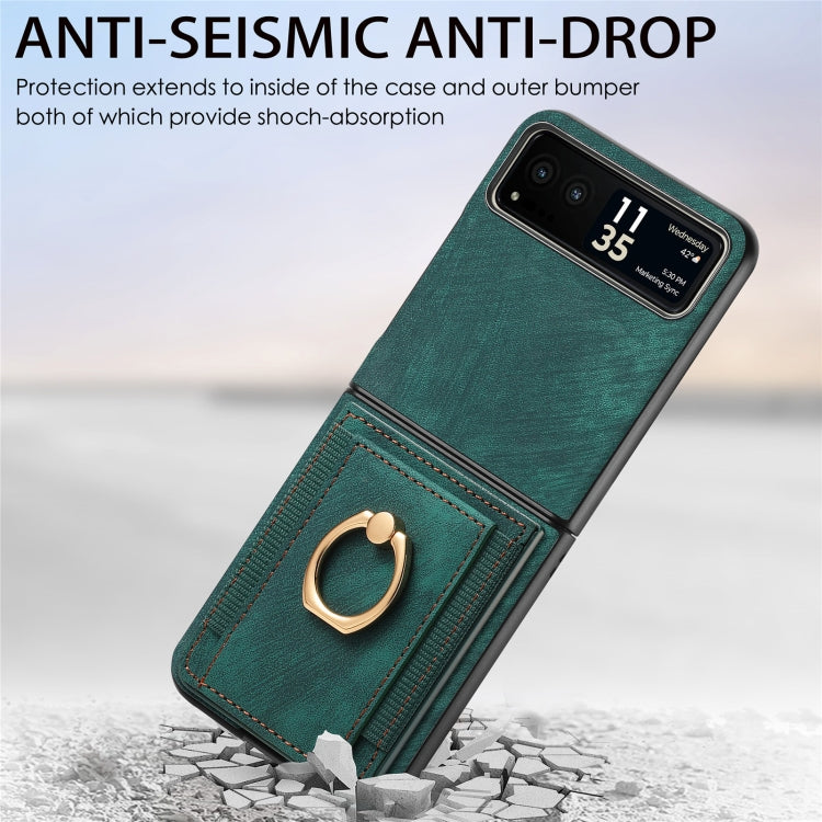 For Motorola Razr 40 Ultra Retro Skin-feel Ring Multi-card Wallet Phone Case(Green) - Motorola Cases by buy2fix | Online Shopping UK | buy2fix