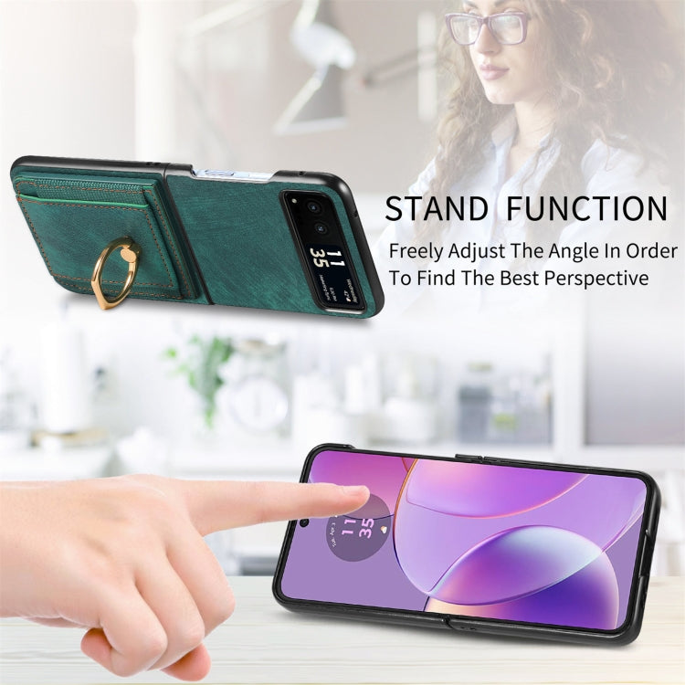 For Motorola Razr 40 Ultra Retro Skin-feel Ring Multi-card Wallet Phone Case(Green) - Motorola Cases by buy2fix | Online Shopping UK | buy2fix