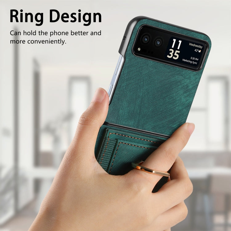 For Motorola Razr 40 Ultra Retro Skin-feel Ring Multi-card Wallet Phone Case(Green) - Motorola Cases by buy2fix | Online Shopping UK | buy2fix