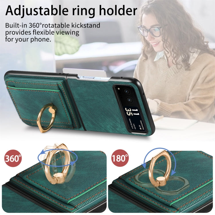 For Motorola Razr 40 Ultra Retro Skin-feel Ring Multi-card Wallet Phone Case(Green) - Motorola Cases by buy2fix | Online Shopping UK | buy2fix