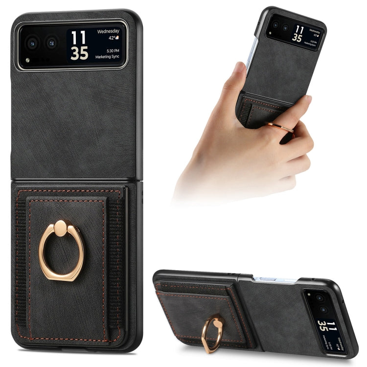 For Motorola Razr 40 Ultra Retro Skin-feel Ring Multi-card Wallet Phone Case(Black) - Motorola Cases by buy2fix | Online Shopping UK | buy2fix