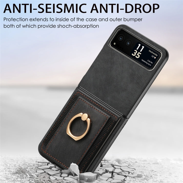For Motorola Razr 40 Ultra Retro Skin-feel Ring Multi-card Wallet Phone Case(Black) - Motorola Cases by buy2fix | Online Shopping UK | buy2fix