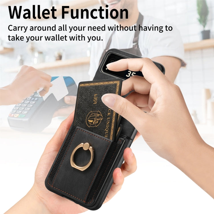 For Motorola Razr 40 Ultra Retro Skin-feel Ring Multi-card Wallet Phone Case(Black) - Motorola Cases by buy2fix | Online Shopping UK | buy2fix