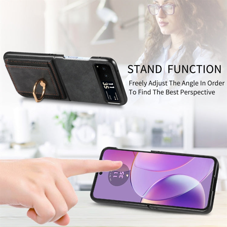 For Motorola Razr 40 Ultra Retro Skin-feel Ring Multi-card Wallet Phone Case(Black) - Motorola Cases by buy2fix | Online Shopping UK | buy2fix