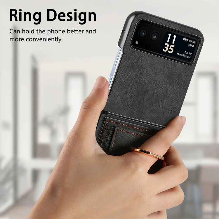 For Motorola Razr 40 Ultra Retro Skin-feel Ring Multi-card Wallet Phone Case(Black) - Motorola Cases by buy2fix | Online Shopping UK | buy2fix