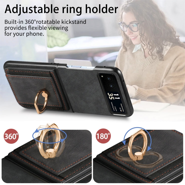 For Motorola Razr 40 Ultra Retro Skin-feel Ring Multi-card Wallet Phone Case(Black) - Motorola Cases by buy2fix | Online Shopping UK | buy2fix