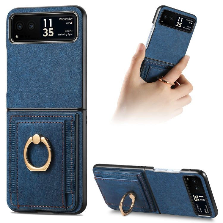 For Motorola Razr 40 Ultra Retro Skin-feel Ring Multi-card Wallet Phone Case(Blue) - Motorola Cases by buy2fix | Online Shopping UK | buy2fix