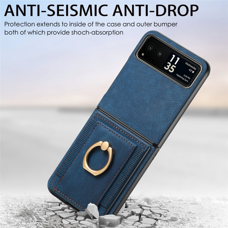 For Motorola Razr 40 Ultra Retro Skin-feel Ring Multi-card Wallet Phone Case(Blue) - Motorola Cases by buy2fix | Online Shopping UK | buy2fix