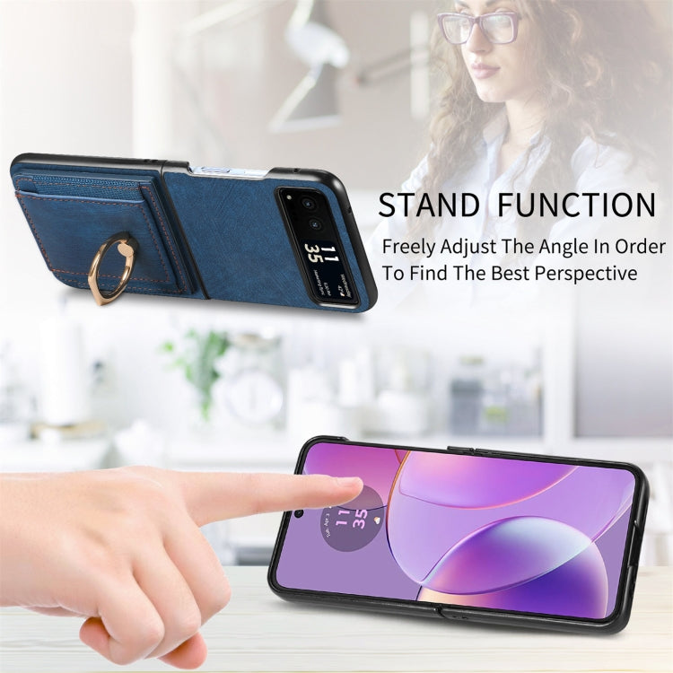 For Motorola Razr 40 Ultra Retro Skin-feel Ring Multi-card Wallet Phone Case(Blue) - Motorola Cases by buy2fix | Online Shopping UK | buy2fix
