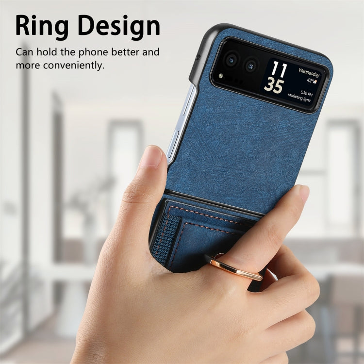 For Motorola Razr 40 Ultra Retro Skin-feel Ring Multi-card Wallet Phone Case(Blue) - Motorola Cases by buy2fix | Online Shopping UK | buy2fix