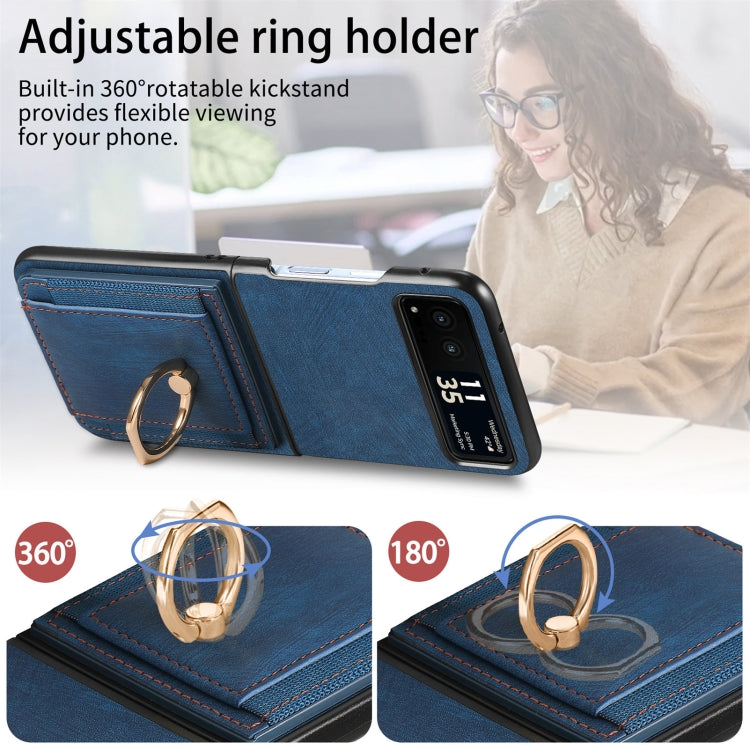 For Motorola Razr 40 Ultra Retro Skin-feel Ring Multi-card Wallet Phone Case(Blue) - Motorola Cases by buy2fix | Online Shopping UK | buy2fix