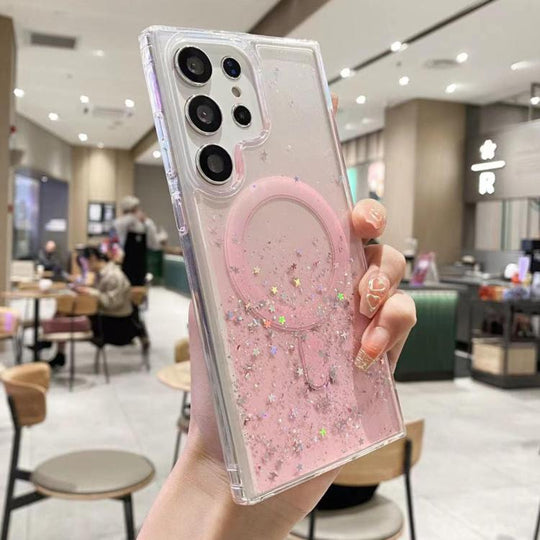 For Samsung Galaxy S24 Ultra 5G MagSafe Glitter Hybrid Clear TPU Phone Case(Pink)