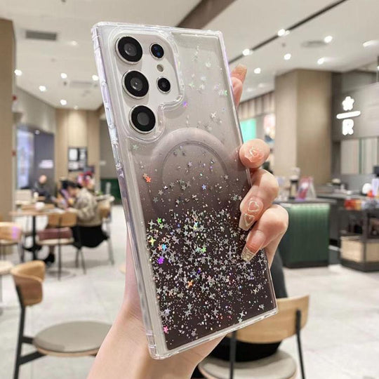 For Samsung Galaxy S24 Ultra 5G MagSafe Glitter Hybrid Clear TPU Phone Case(Black)
