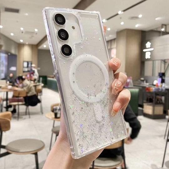 For Samsung Galaxy S24 5G MagSafe Glitter Hybrid Clear TPU Phone Case(White)