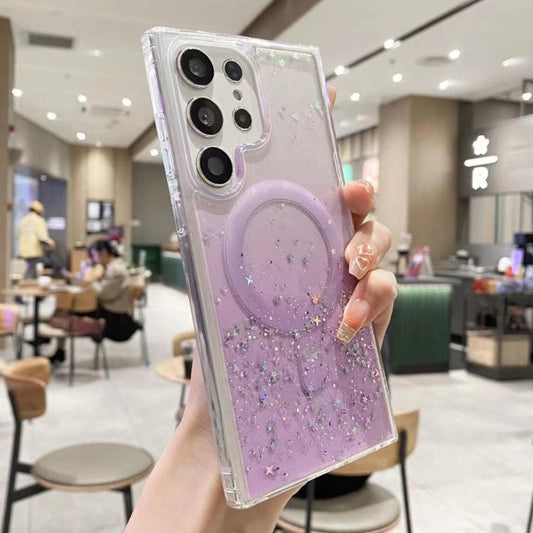For Samsung Galaxy S22 Ultra 5G MagSafe Glitter Hybrid Clear TPU Phone Case(Purple) - Galaxy S22 Ultra 5G Cases by buy2fix | Online Shopping UK | buy2fix