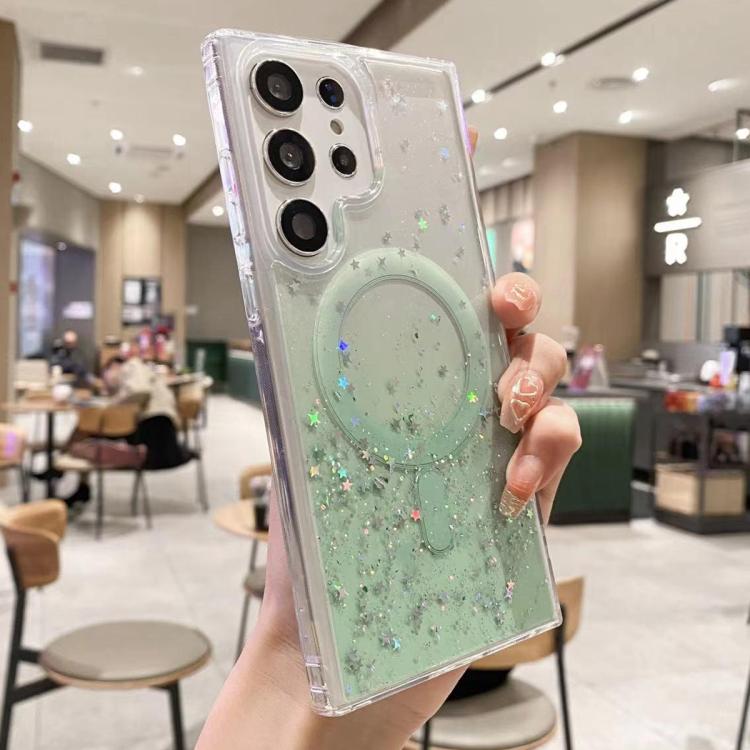 For Samsung Galaxy S22 Ultra 5G MagSafe Glitter Hybrid Clear TPU Phone Case(Green) - Galaxy S22 Ultra 5G Cases by buy2fix | Online Shopping UK | buy2fix