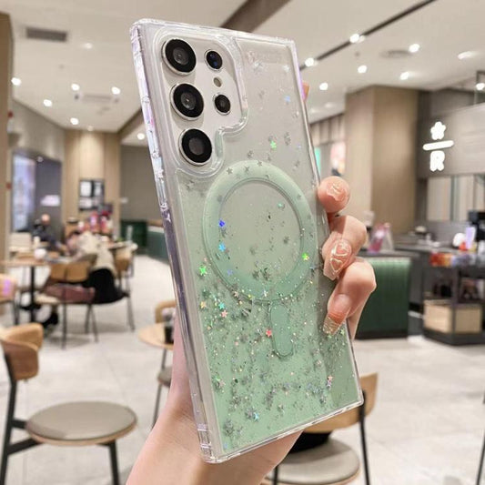 For Samsung Galaxy S22 Ultra 5G MagSafe Glitter Hybrid Clear TPU Phone Case(Green) - Galaxy S22 Ultra 5G Cases by buy2fix | Online Shopping UK | buy2fix