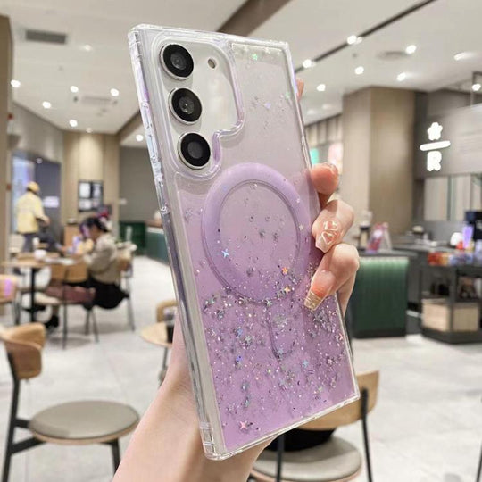 For Samsung Galaxy S22+ 5G MagSafe Glitter Hybrid Clear TPU Phone Case(Purple)