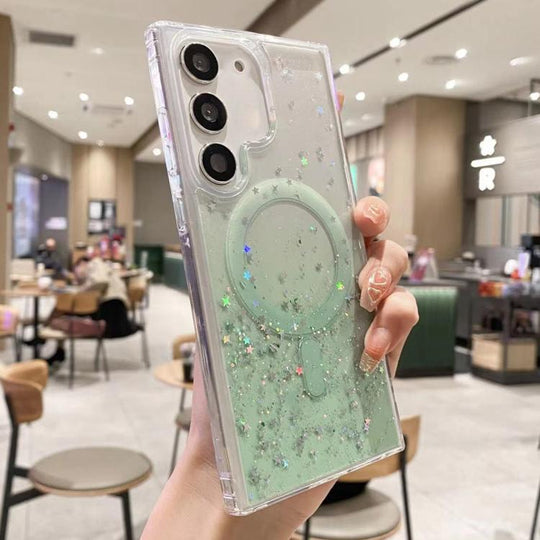 For Samsung Galaxy S22+ 5G MagSafe Glitter Hybrid Clear TPU Phone Case(Green)
