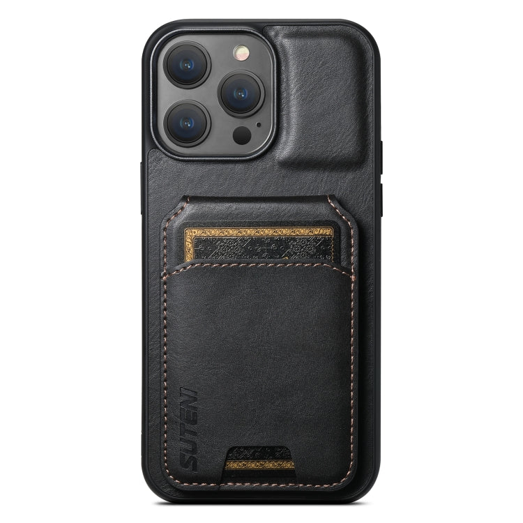 For iPhone 15 Pro Max Suteni H02 Leather Wallet Stand Back Phone Case(Black) by Suteni