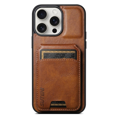 For iPhone 15 Pro Suteni H02 Leather Wallet Stand Back Phone Case(Brown) - iPhone 15 Pro Cases by Suteni | Online Shopping UK | buy2fix