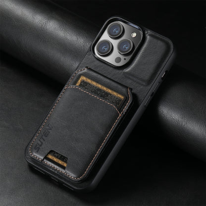 For iPhone 14 Suteni H02 Leather Wallet Stand Back Phone Case(Black) - iPhone 14 Cases by Suteni | Online Shopping UK | buy2fix