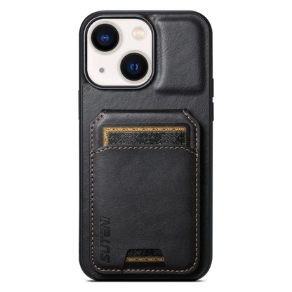 For iPhone 14 Suteni H02 Leather Wallet Stand Back Phone Case(Black) - iPhone 14 Cases by Suteni | Online Shopping UK | buy2fix