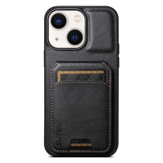 For iPhone 14 Suteni H02 Leather Wallet Stand Back Phone Case(Black) - iPhone 14 Cases by Suteni | Online Shopping UK | buy2fix