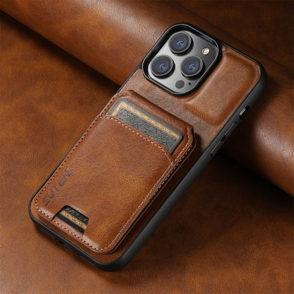 For iPhone 14 Suteni H02 Leather Wallet Stand Back Phone Case(Brown) - iPhone 14 Cases by Suteni | Online Shopping UK | buy2fix