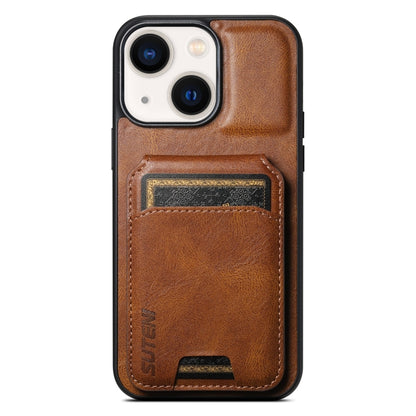 For iPhone 14 Suteni H02 Leather Wallet Stand Back Phone Case(Brown) - iPhone 14 Cases by Suteni | Online Shopping UK | buy2fix