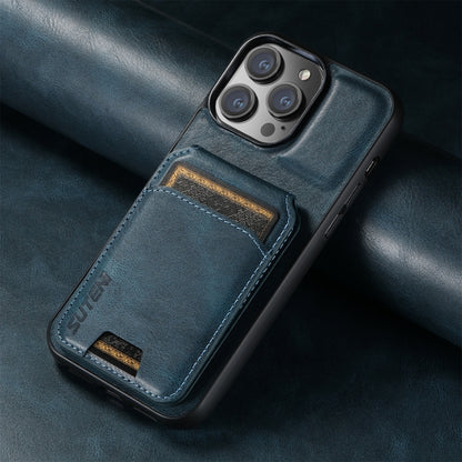 For iPhone 14 Suteni H02 Leather Wallet Stand Back Phone Case(Blue) - iPhone 14 Cases by Suteni | Online Shopping UK | buy2fix